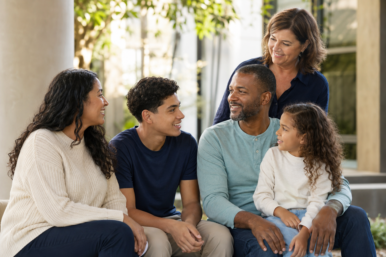 A diverse Tampa Bay family spending time together outdoors